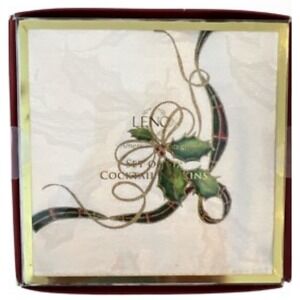 Lenox American by Design Set of 6 Cocktail Napkins Holly Christmas Holiday